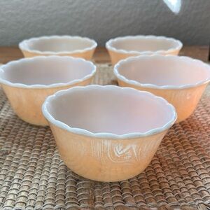 Set of 5 1950s Vintage Fire King Scalloped Edge Peach Glass Bowls 6oz